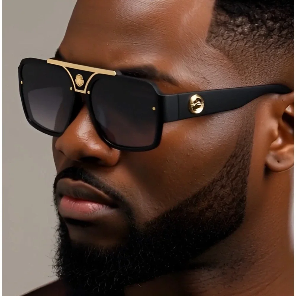 Black Designer Sunglasses Fashion Mens Rectangular Oversized Hip Hop Rapper‎ New